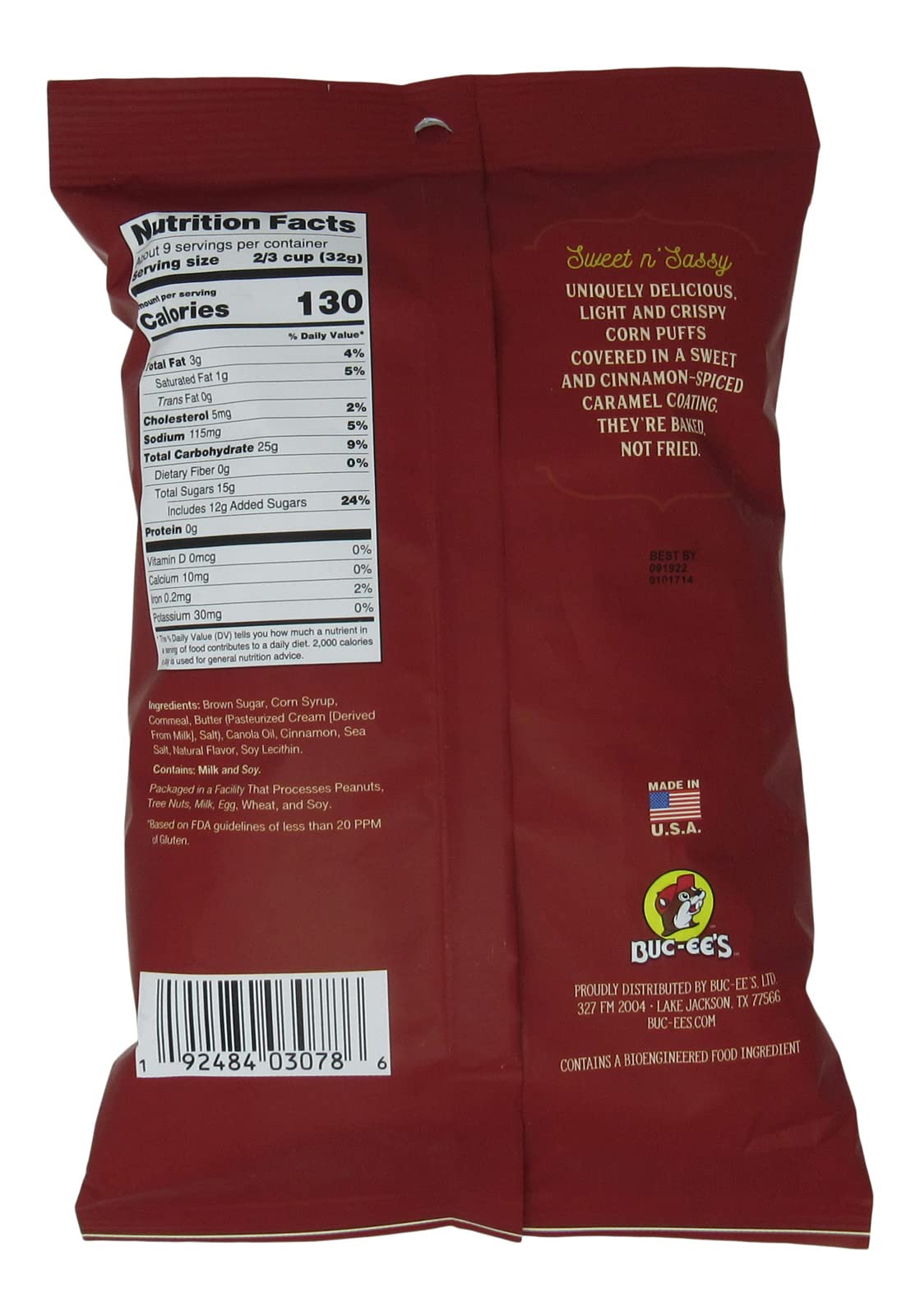 Buc-ee's Beaver Nuggets Cinnamon Sweet Flavored Snack Puffs, Gluten Free, One 10 Ounce Bag