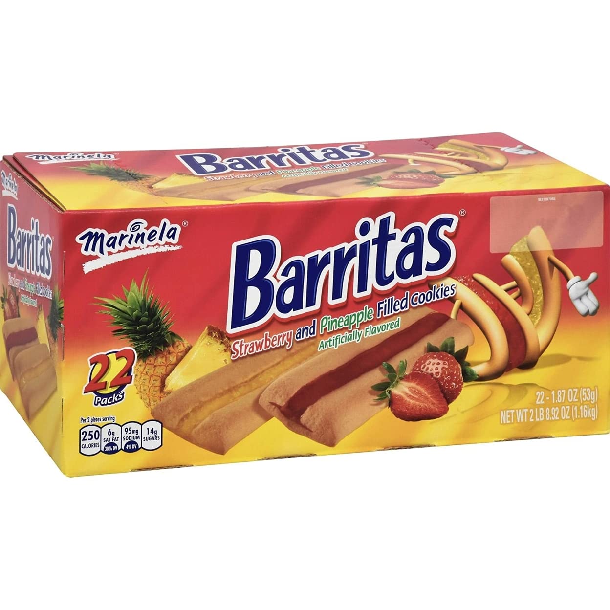 Marinela, Barritas, Pineapple And Strawberry Cookies, 44 Count, 82.28 Ounce