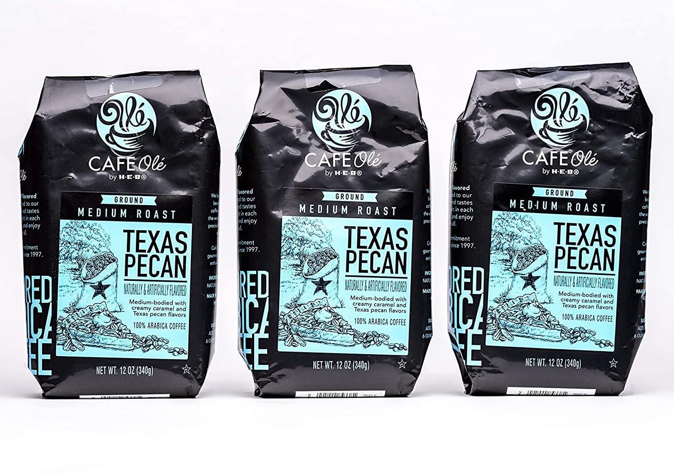 HEB Cafe Ole Ground Coffee 12oz Bag (Pack of 3) (Texas Pecan)