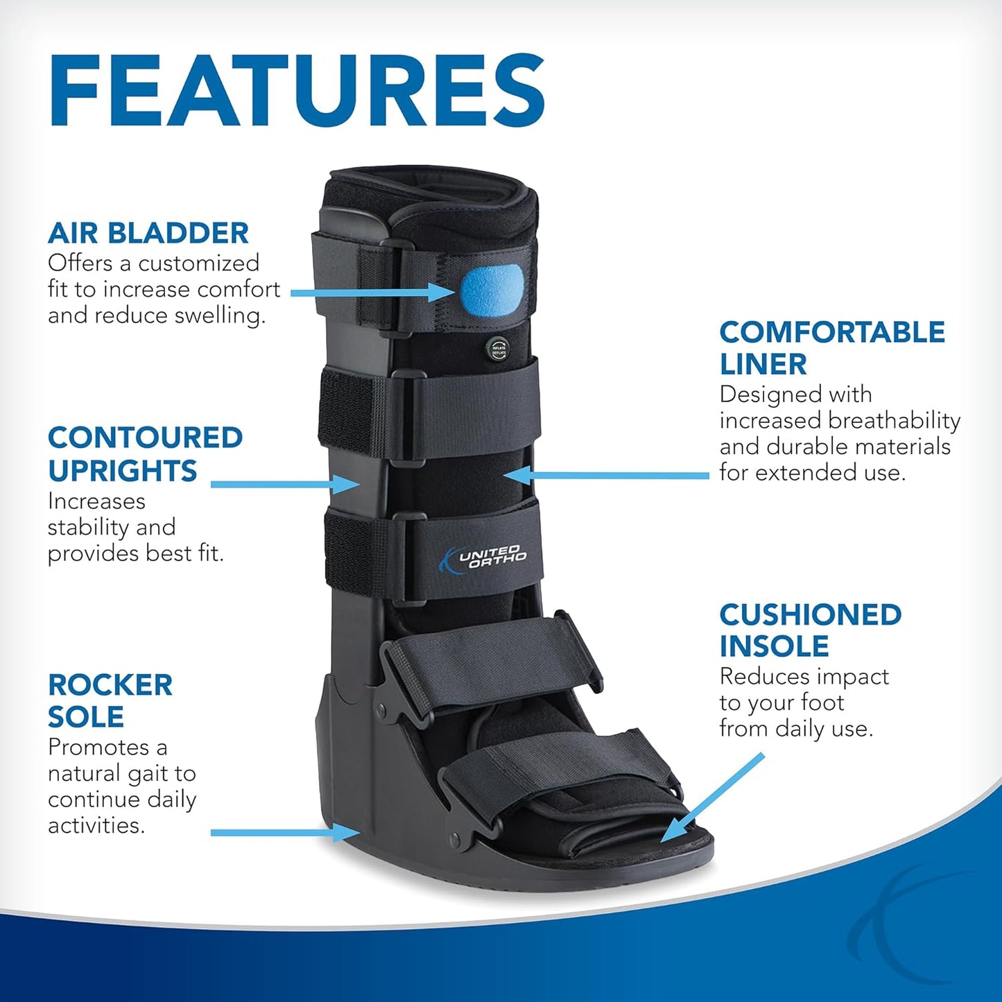 United Ortho Air Cam Walker Fracture Boot Small Black Support Brace