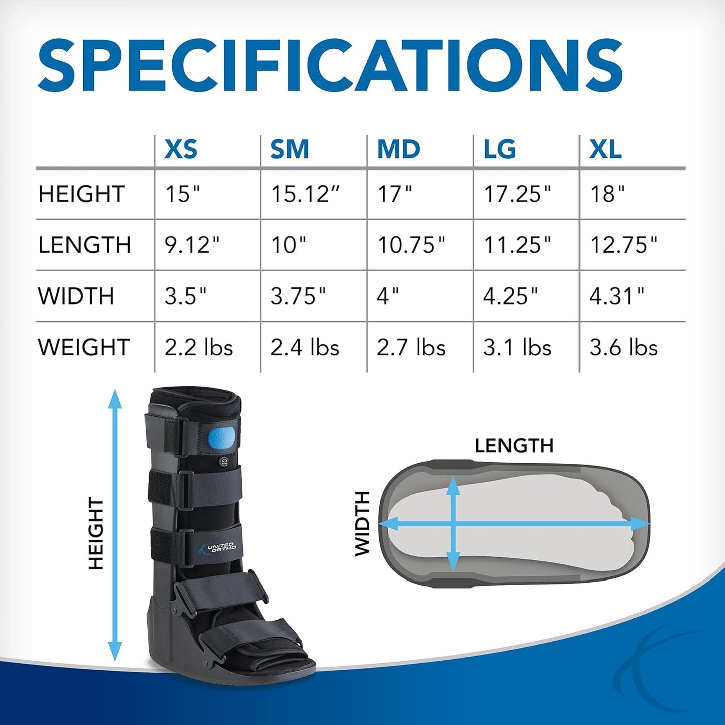 United Ortho Air Cam Walker Fracture Boot Small Black Support Brace