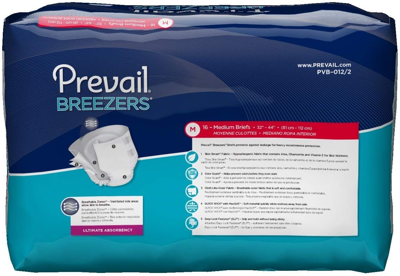 Prevail Breezers Incontinence Briefs, Unisex Adult Incontinence Briefs with Tabs, Ultimate Absorbency - Medium, 20 Count Bag