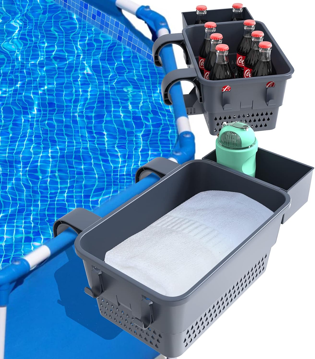SplashBin: 2-Set Grey Poolside Basket & Cup Holder