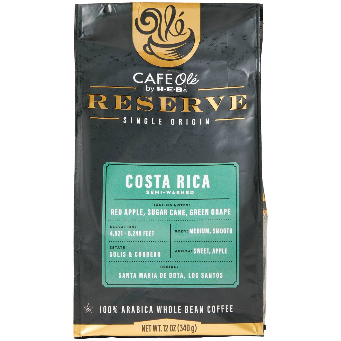CAFE Ole Reserve Costa Rica Whole Bean Coffee Single Origin by HEB