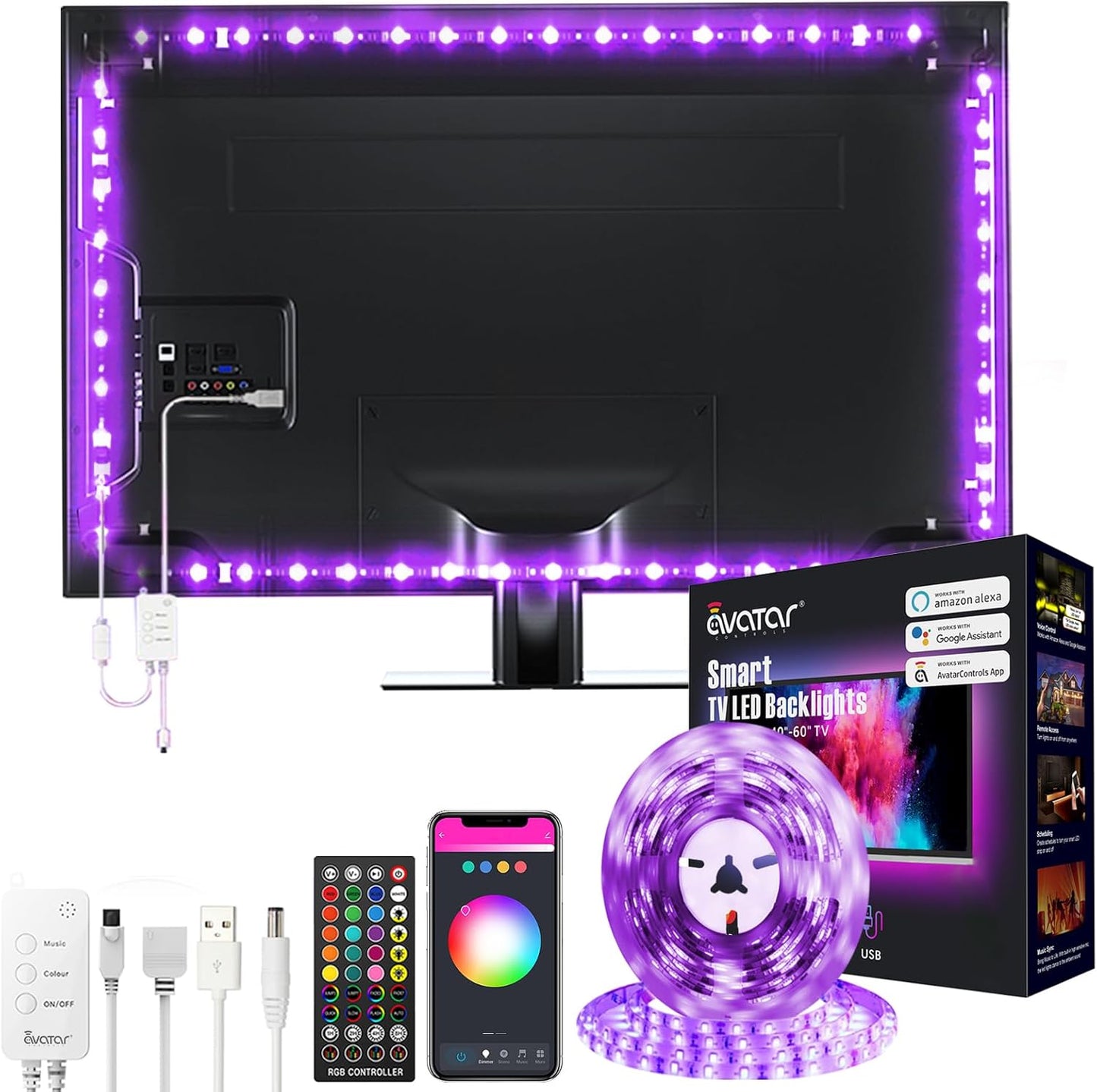 Smart LED TV Backlights 9.8ft Voice App Control Works with Alexa Google