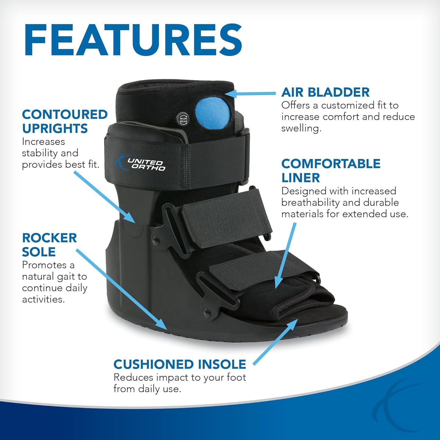 United Ortho USA14115 Short Air Cam Walker Fracture Boot Medium Black