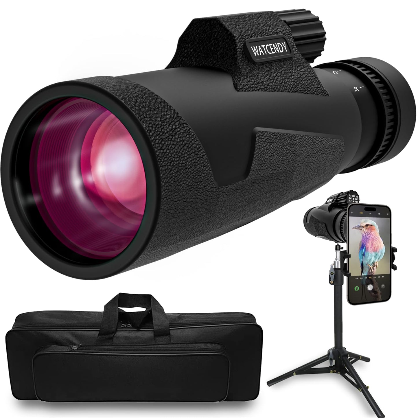 10-30X50 High Powered Monocular Telescope Tripod Smartphone Adapter Black