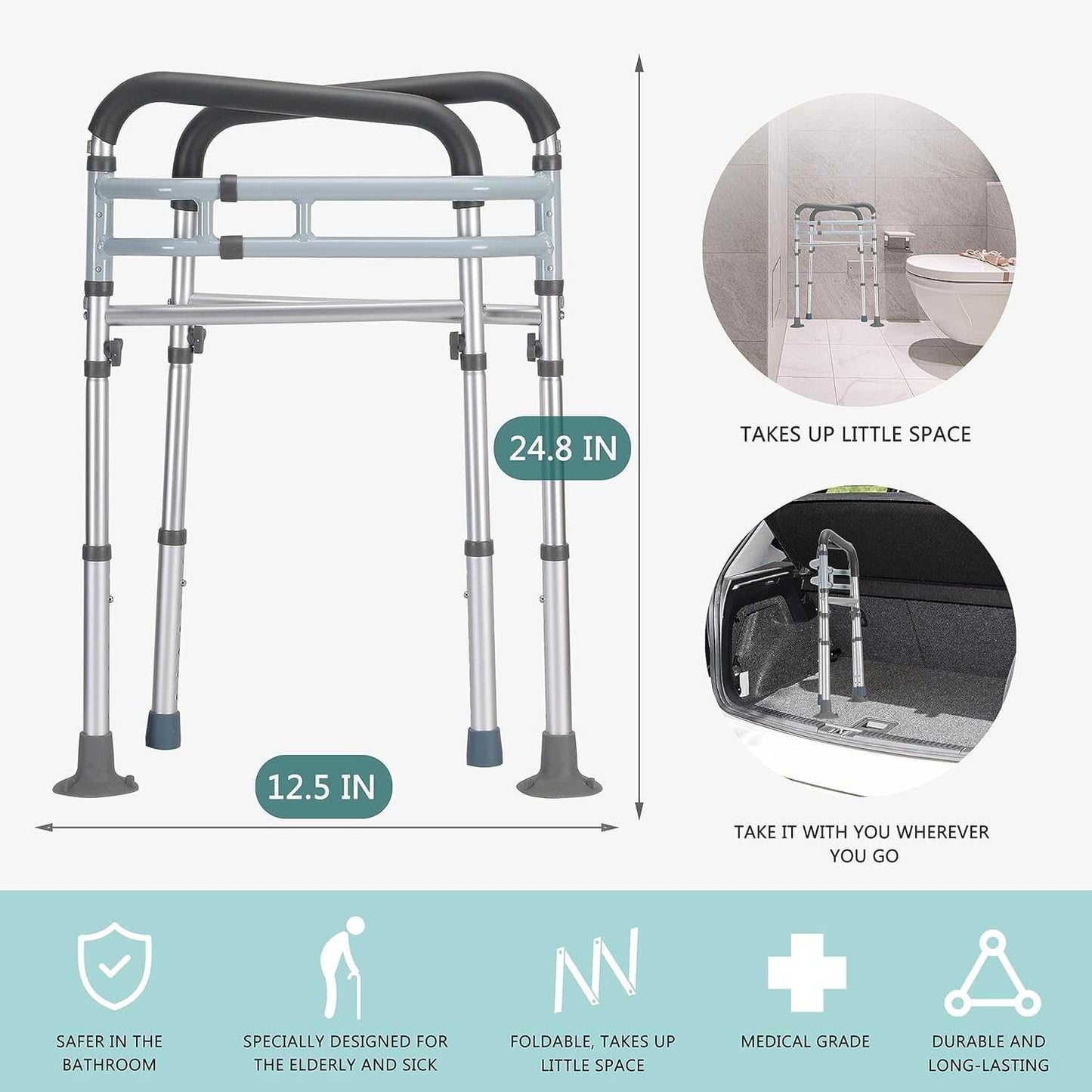 FSA HSA Eligible Toilet Safety Rails Adjustable Toilet Frame for Seniors Disabled 300 LB NA264-010