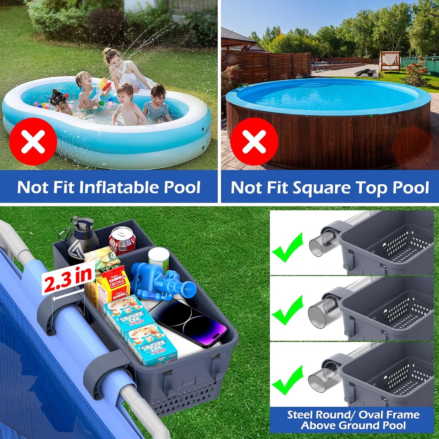SplashBin: 2-Set Grey Poolside Basket & Cup Holder
