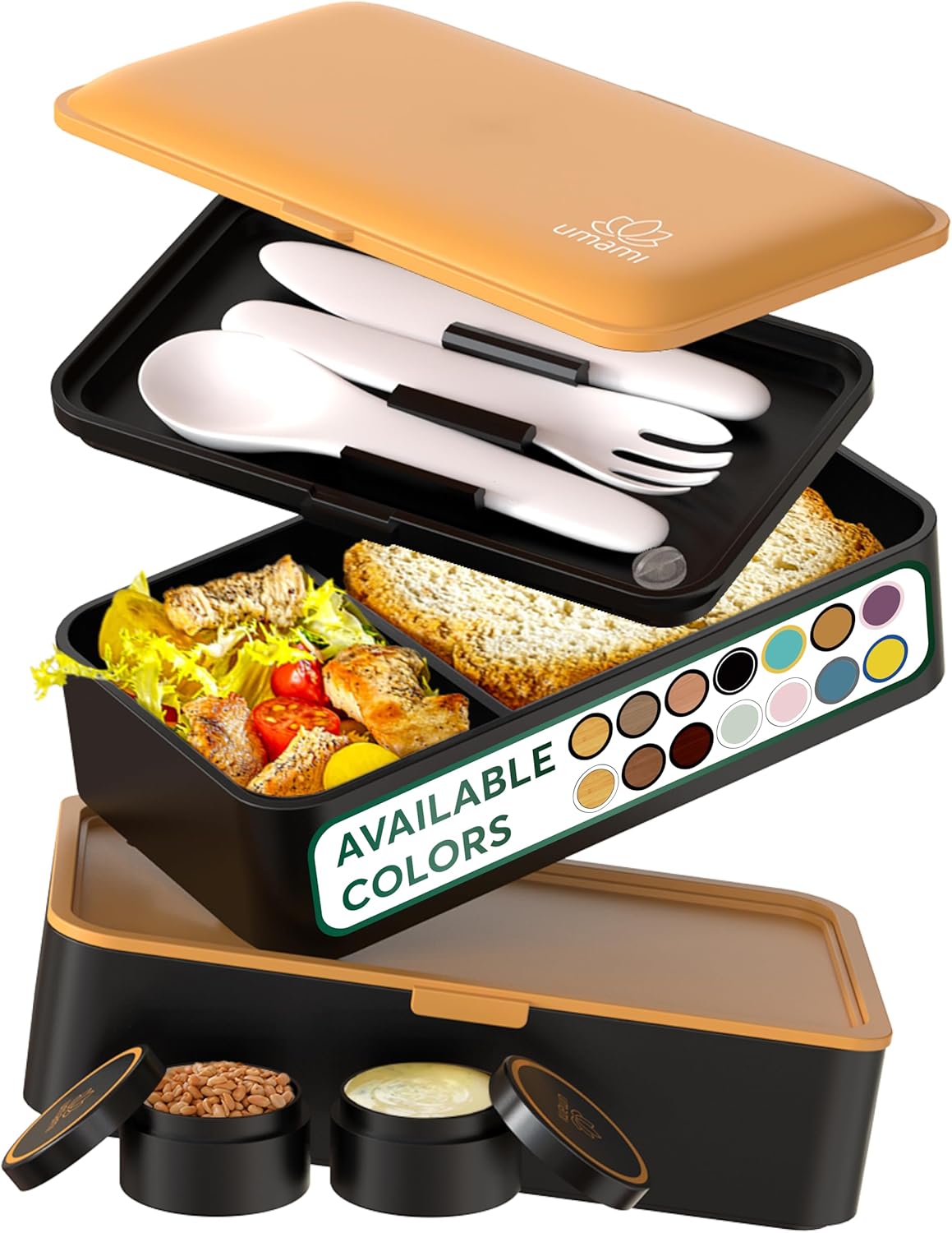 Bento Box Leakproof Adult Lunch Set with with 4 Utensils & 2 Sauce Jars