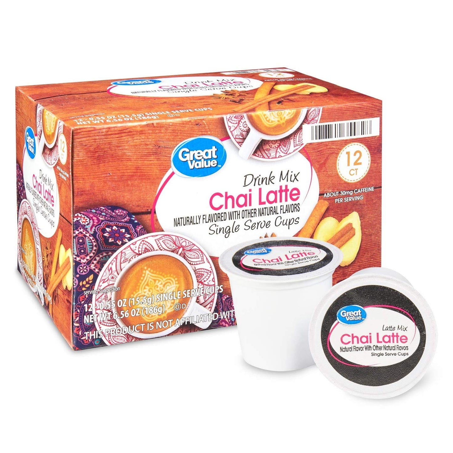 Great Value Cappuccino Coffee and Hot Drink Single Serve Pods, 12 Count (Chai Latte, Pack of 2)