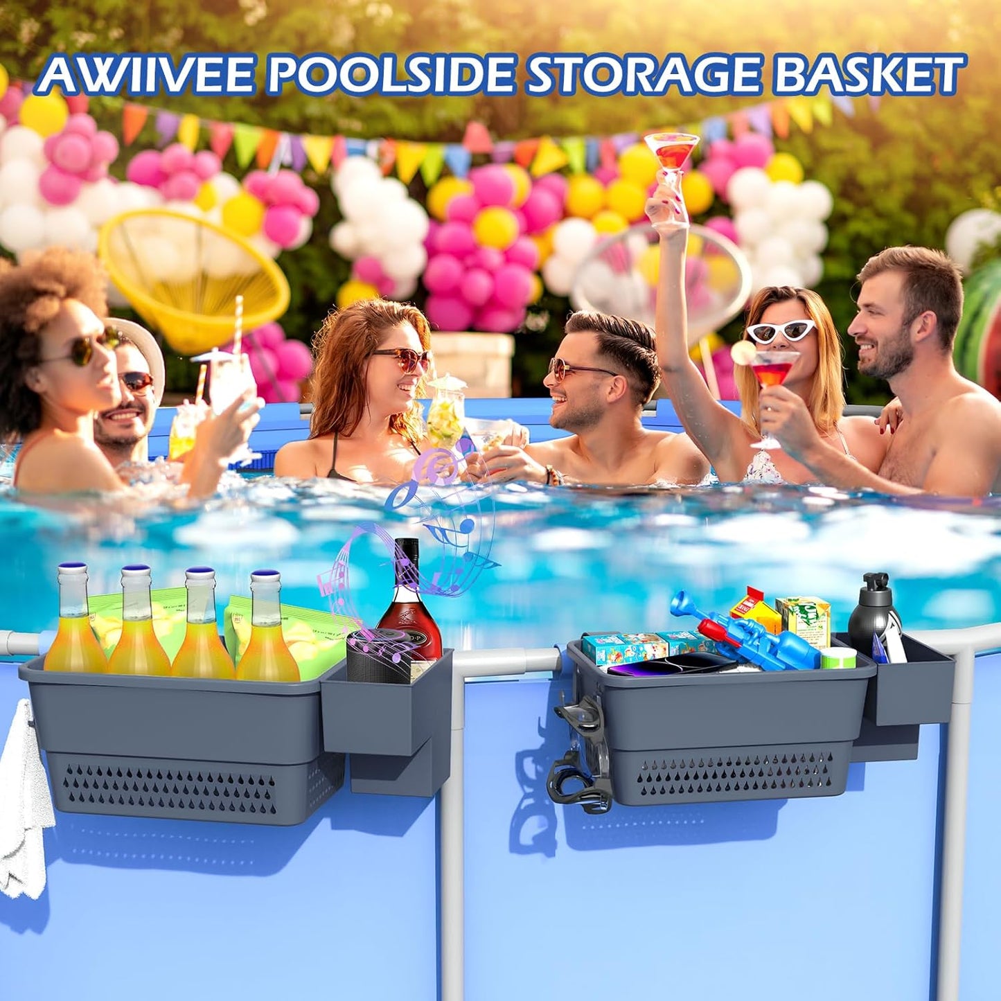 SplashBin: 2-Set Grey Poolside Basket & Cup Holder