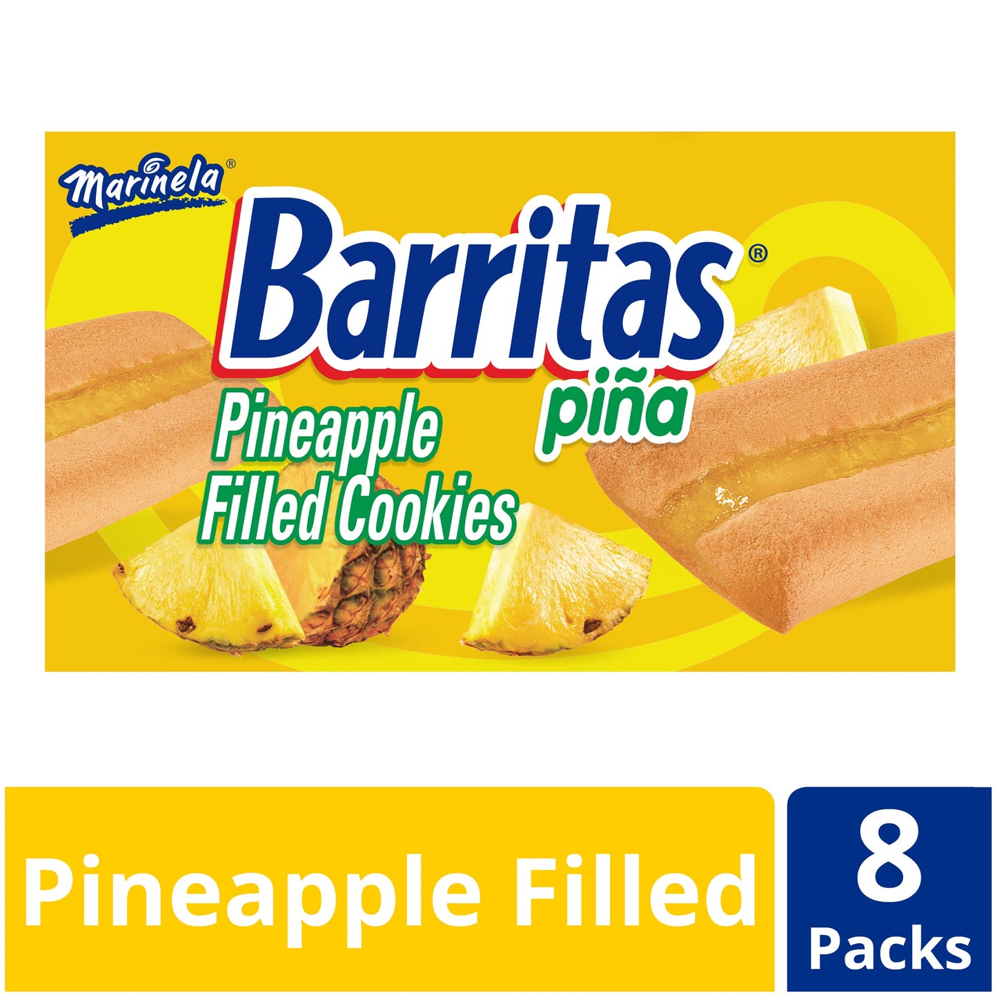 Marinela Barritas Piña Filled Cookies, 8 individual packs, (2.36 oz each), Soft Pineapple Cookie Bars, Artificially Flavored, 18.88 oz Multipack