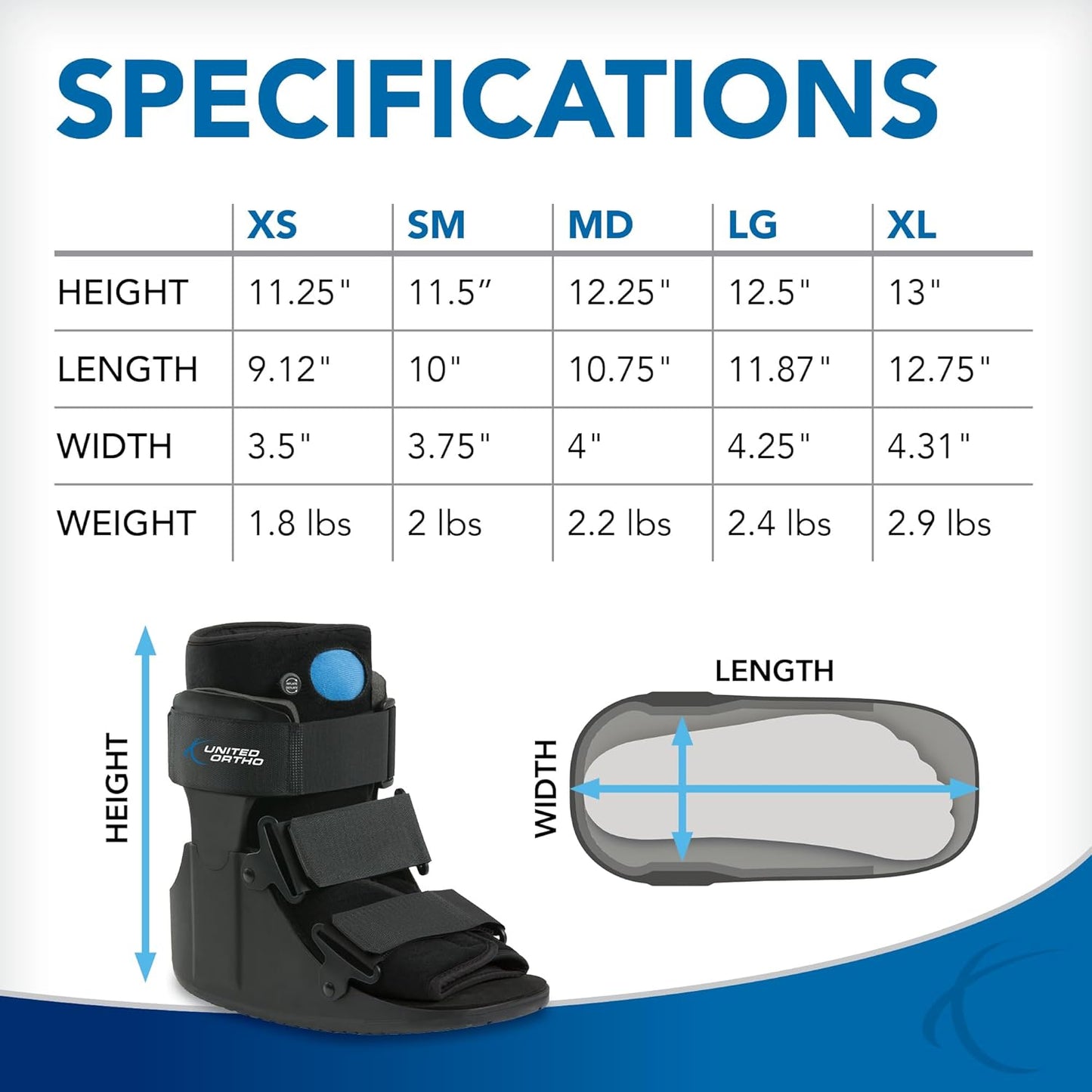 United Ortho USA14115 Short Air Cam Walker Fracture Boot Medium Black