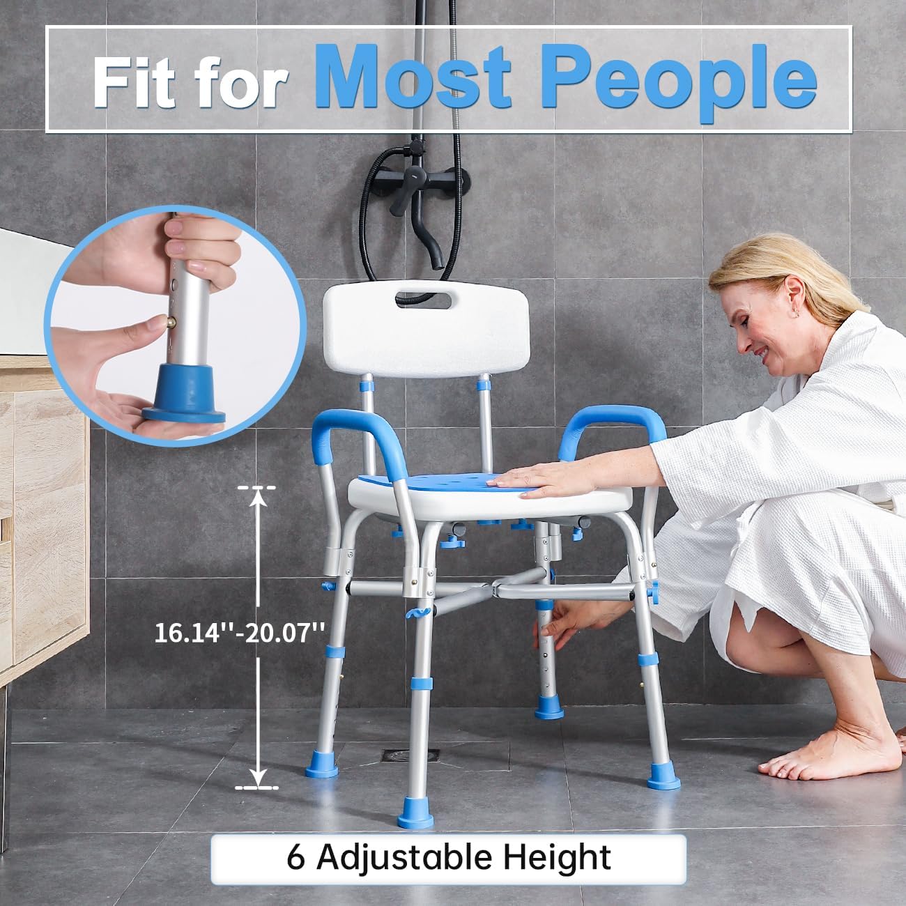 500lb Heavy Duty Shower Chair with Arms Waterproof Adjustable Bath Stool for Seniors