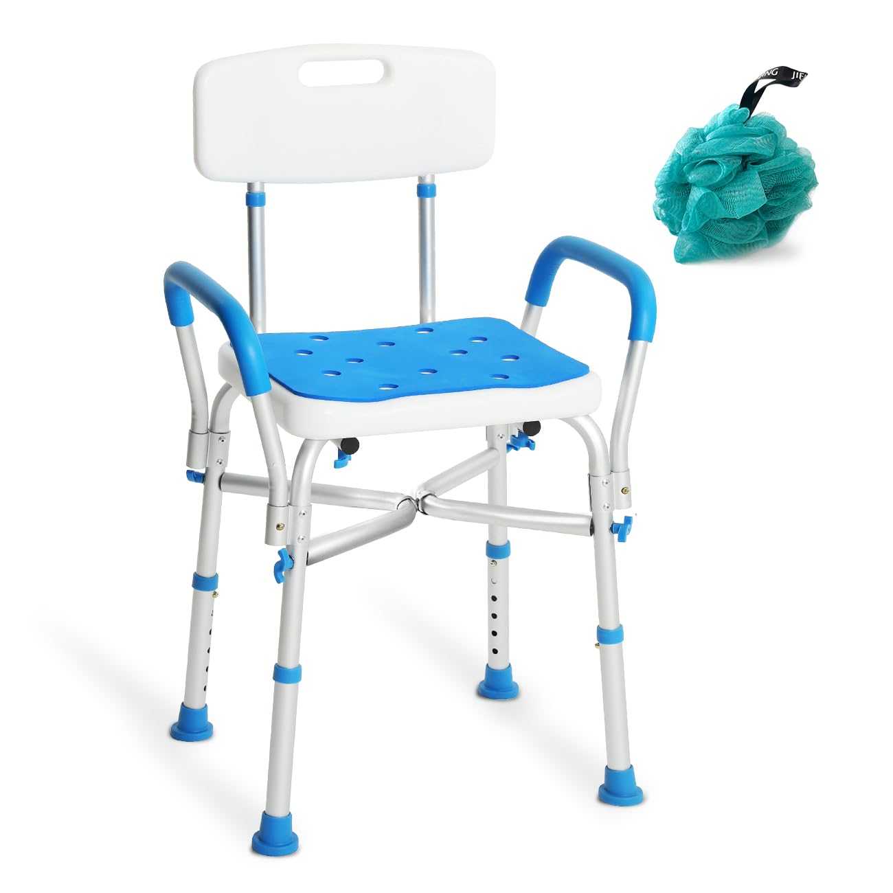 500lb Heavy Duty Shower Chair with Arms Waterproof Adjustable Bath Stool for Seniors NA225-004