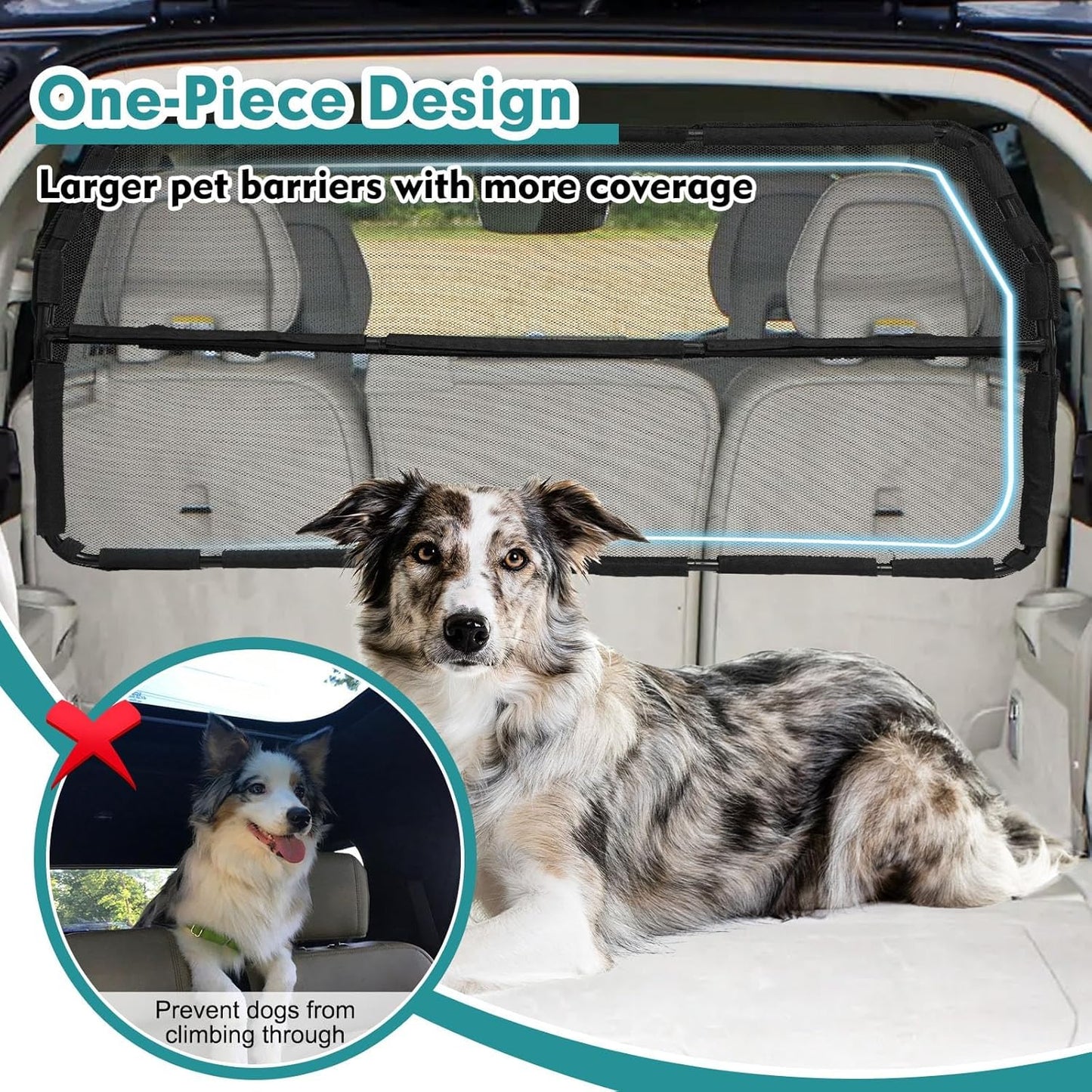 Dog Car Barrier Escape Proof 46 Inch Wide Divider for SUV Cargo Area Mesh Gate