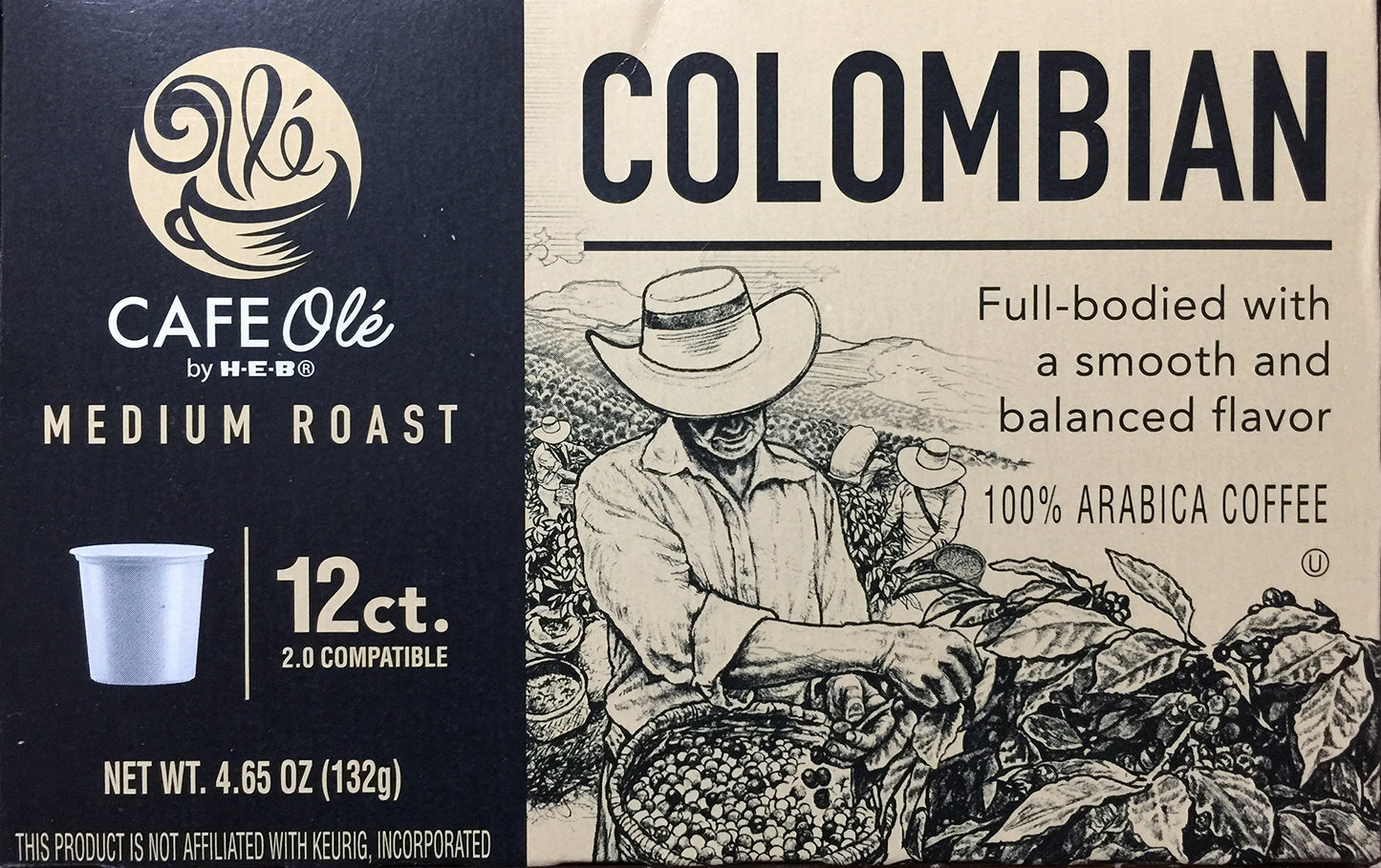 H.E.B. Cafe Ole Colombian (Straight Roast) One Box, 12 Count Single Brew