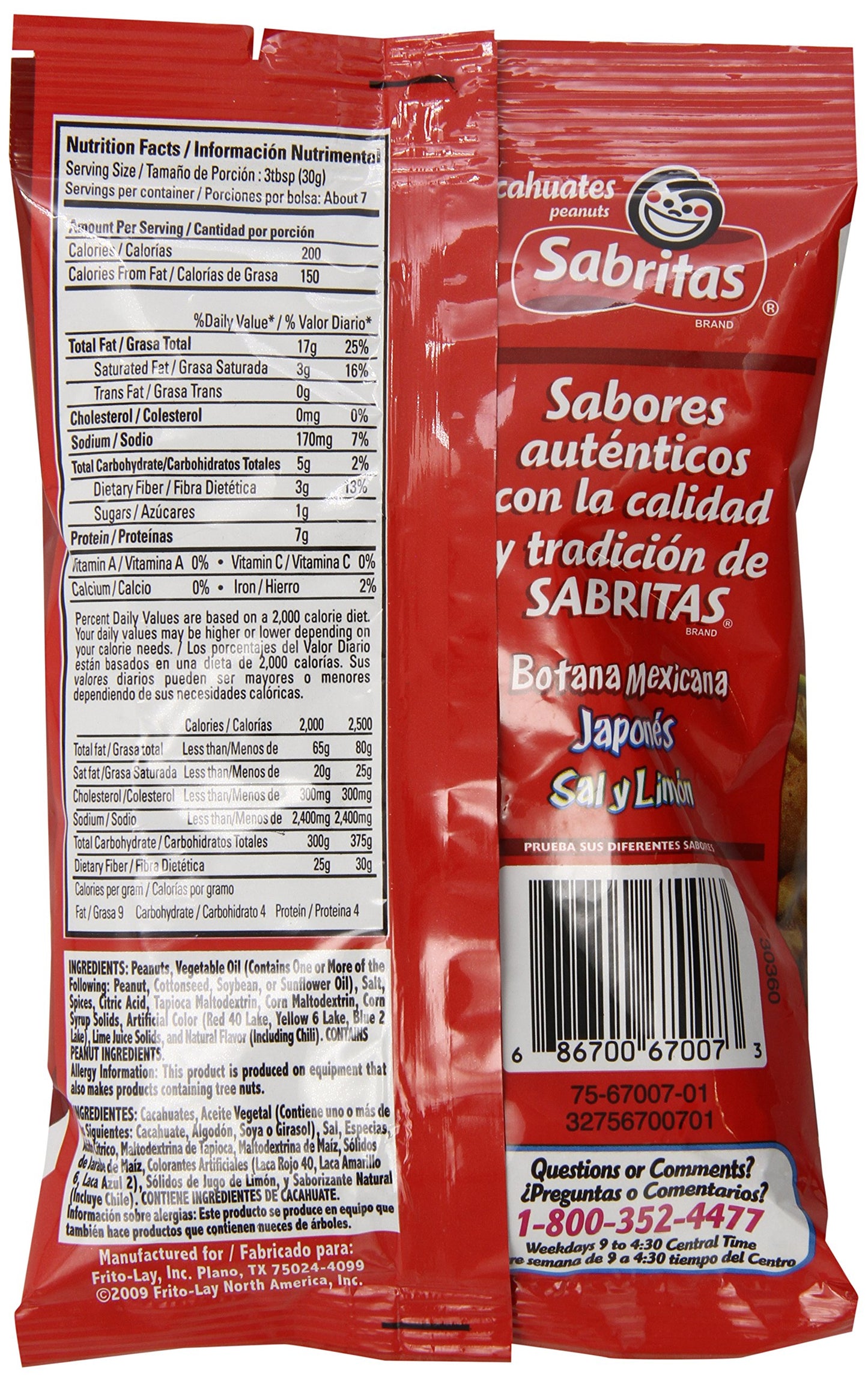 Sabritas Chile and Lime Peanuts, 7-Ounce (Pack of 6)
