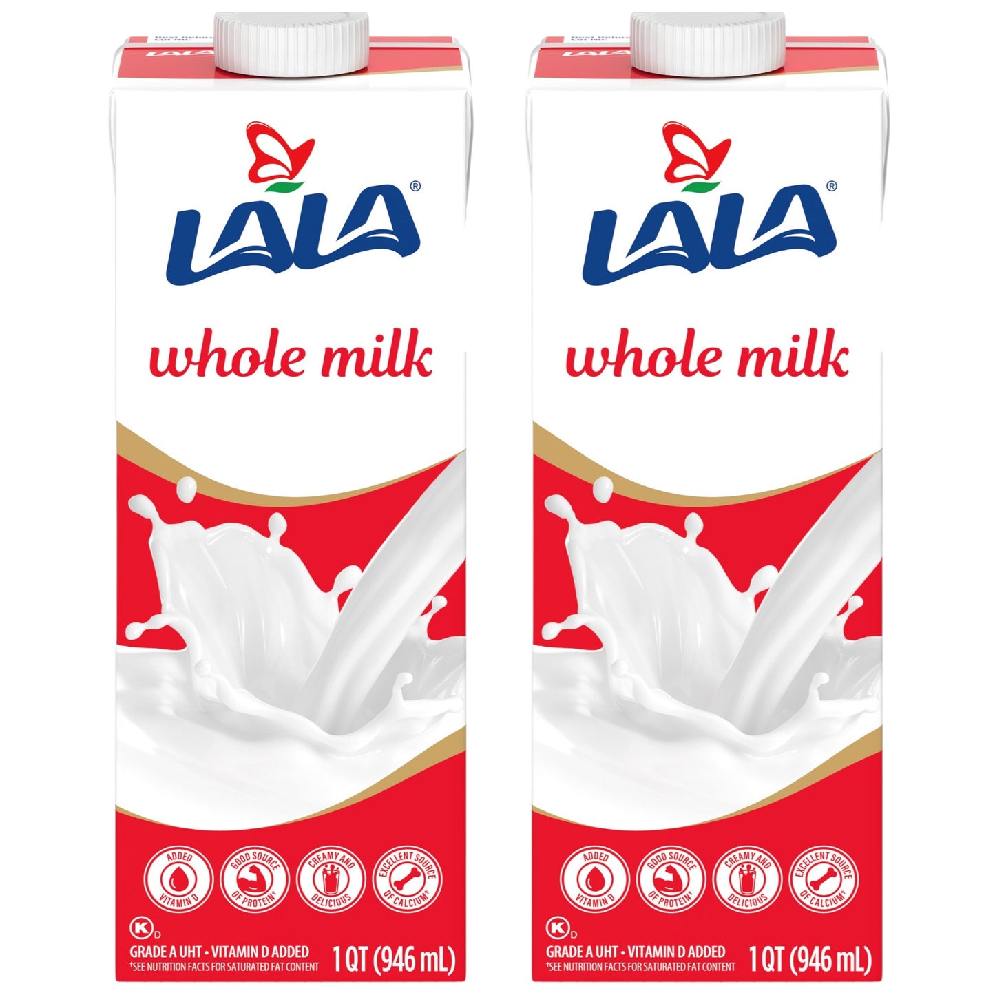 LALA Whole Milk UHT Shelf-Stable Unflavored 32 oz Box (2 pack)