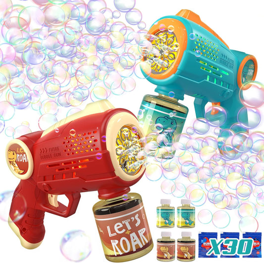 10-Hole Bubble Gun Set - LED Dino Blasters for Kids & Parties (Set of 2)