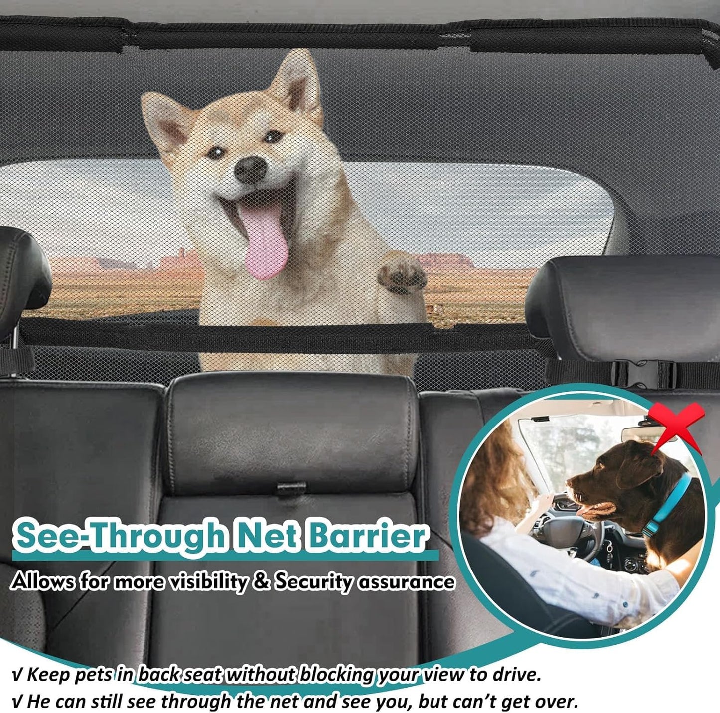 Dog Car Barrier Escape Proof 46 Inch Wide Divider for SUV Cargo Area Mesh Gate