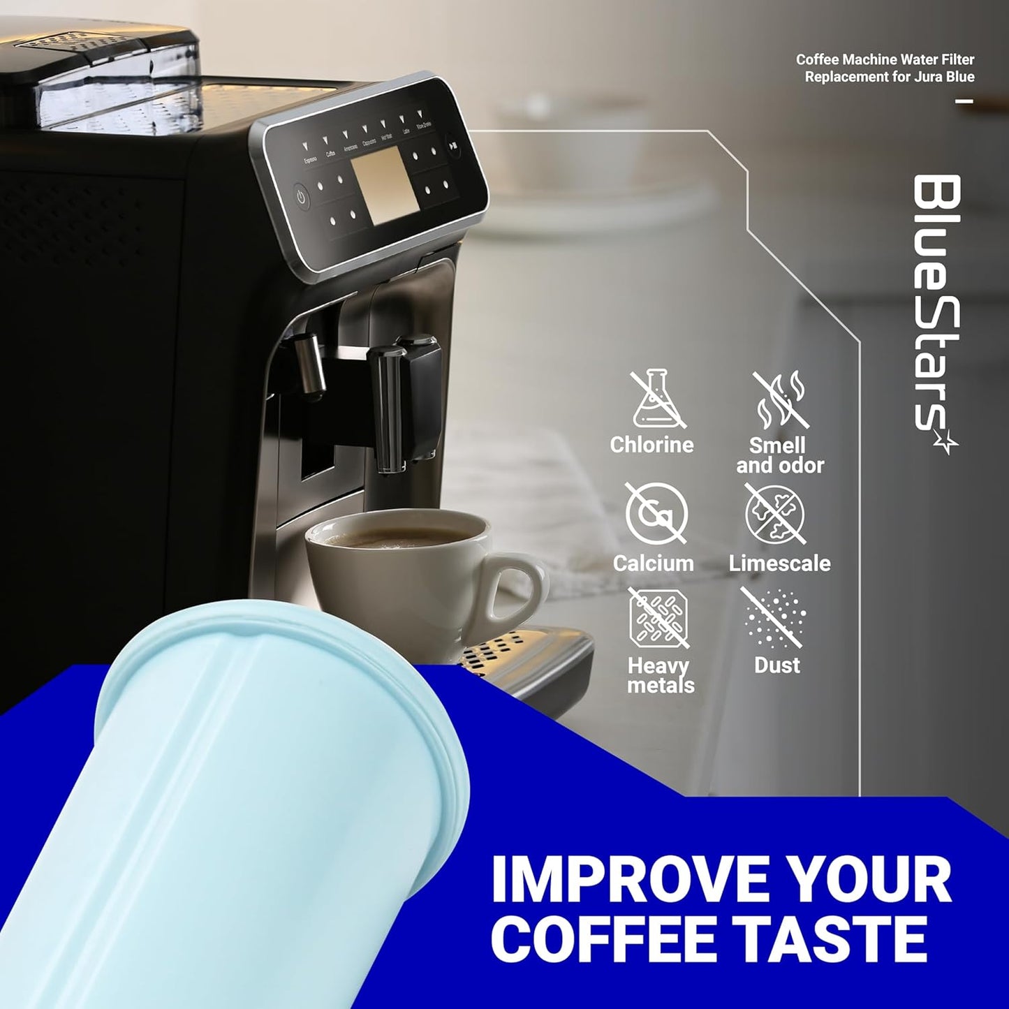 3 Coffee Machine Water Filter Compatible for Jura Espresso Machines BlueStars