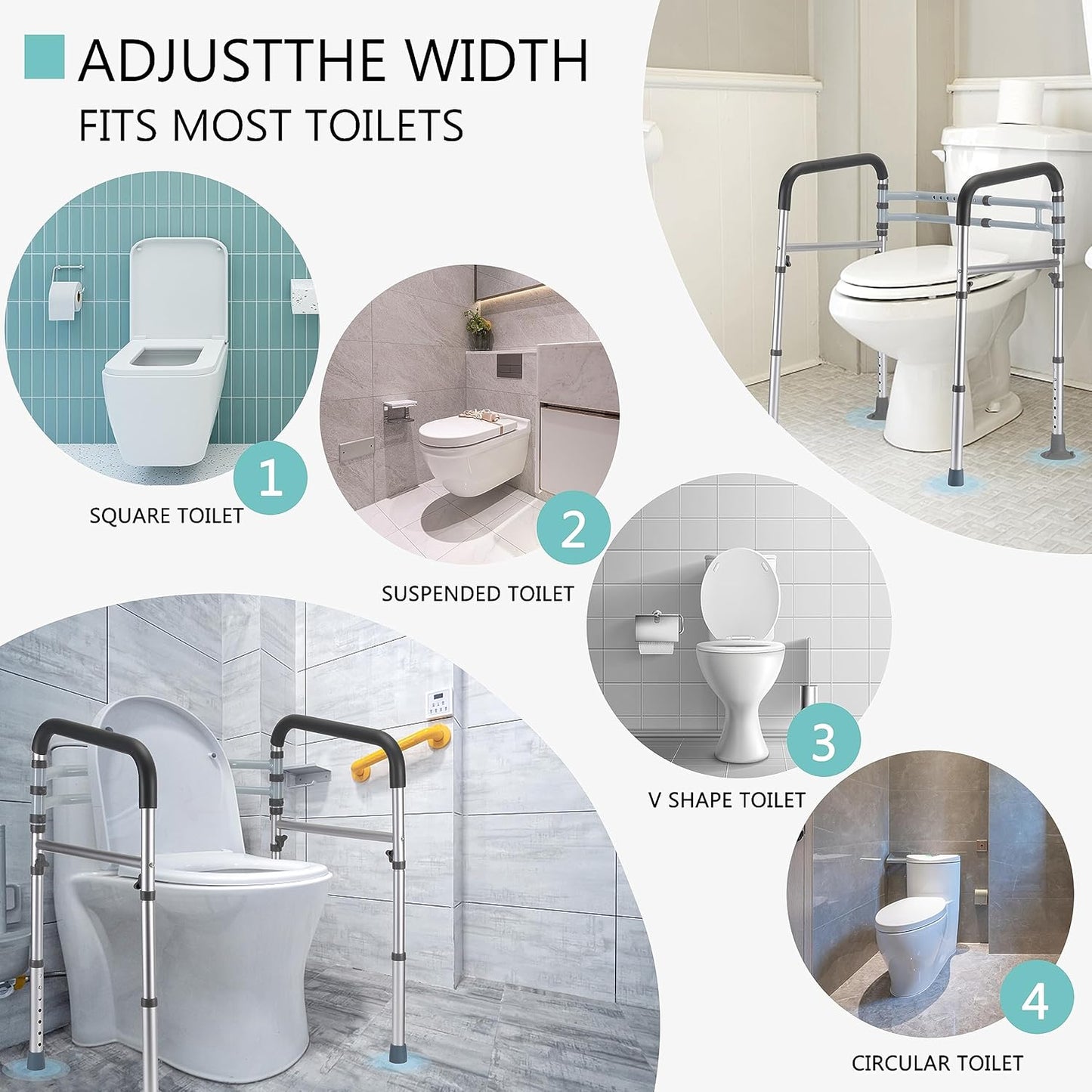 FSA HSA Eligible Toilet Safety Rails Adjustable Toilet Frame for Seniors Disabled 300 LB
