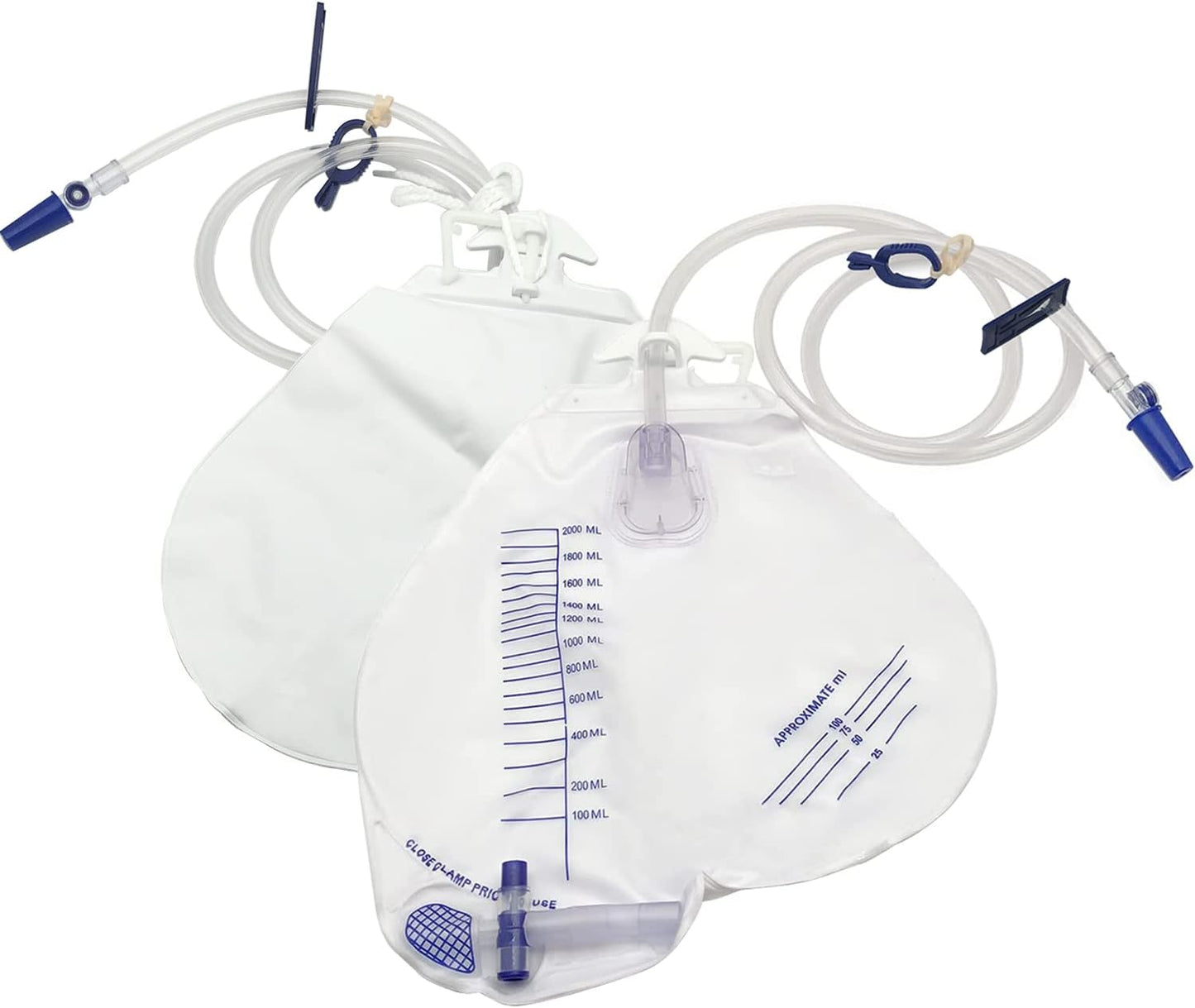 Urinary Drainage Bag Anti-Reflux Chamber 2000mL Volume 48in Tube 5 Pack