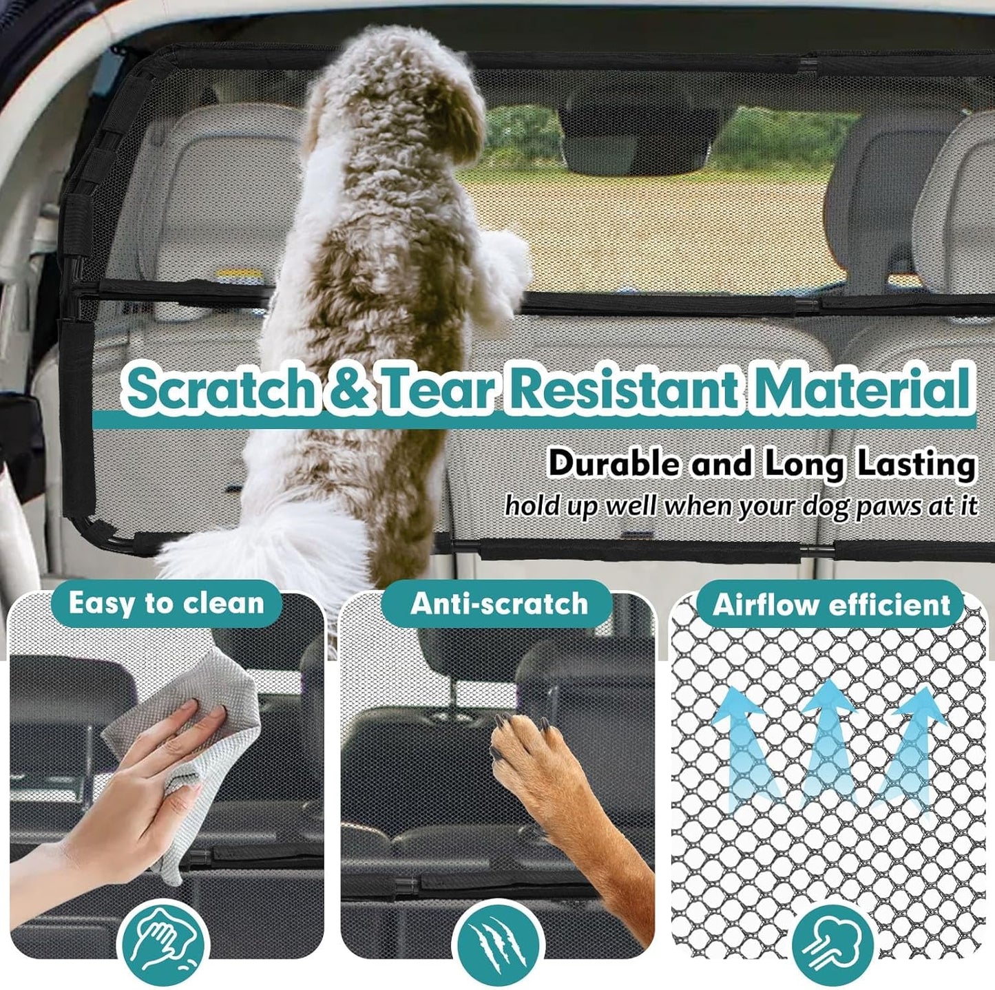 Dog Car Barrier Escape Proof 46 Inch Wide Divider for SUV Cargo Area Mesh Gate