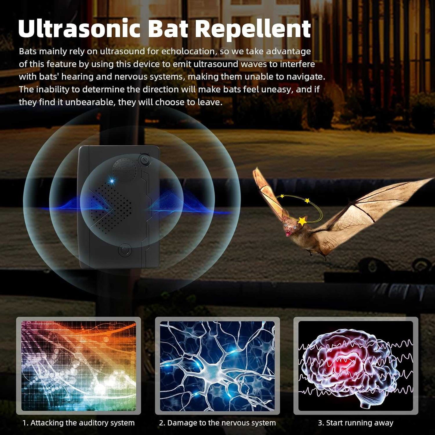 2025 2Pack Ultrasonic Bat Repellent Outdoor Attic Bird Deterrent Indoor Rechargeable NA261-003