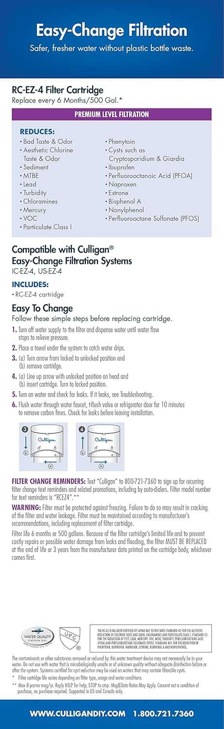 Culligan RC Change Premium Water Filtration Replacement Cartridge 500 Gallons EZ-4 White NA245-005