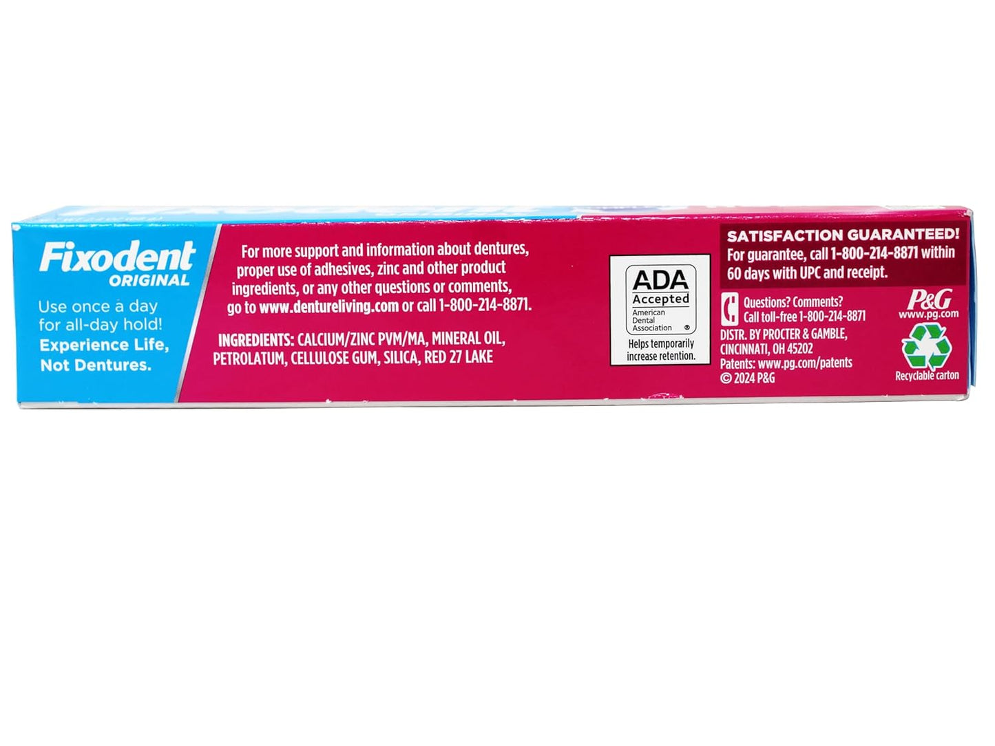 Fixodent Denture Adhesive Cream Original All Day Hold Fulls Partials 2.4 oz 5 Pack