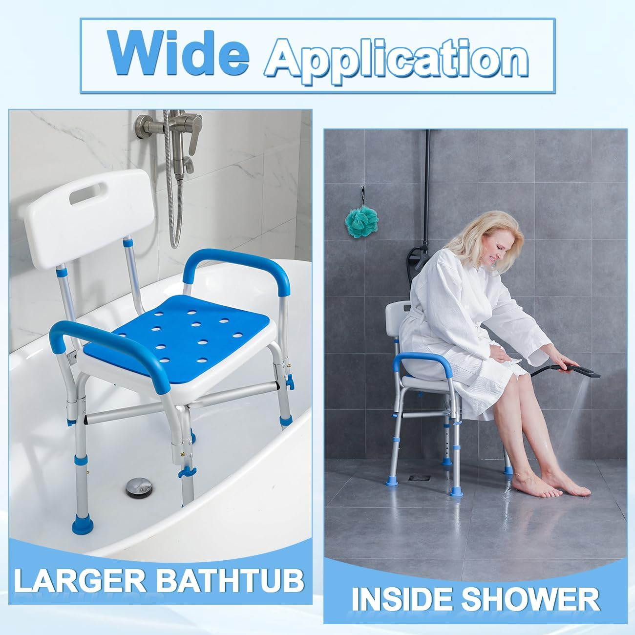 500lb Heavy Duty Shower Chair with Arms Waterproof Adjustable Bath Stool for Seniors