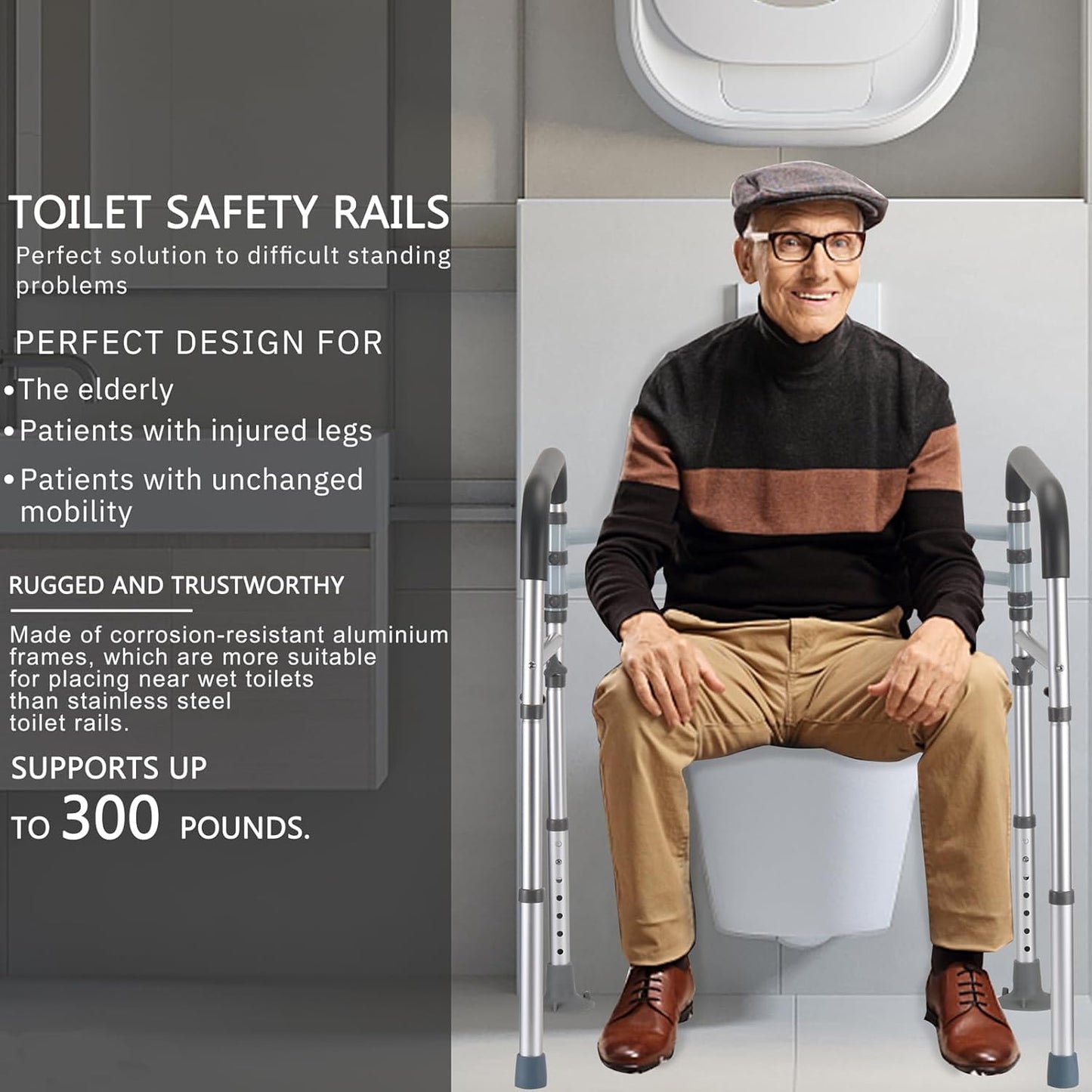 FSA HSA Eligible Toilet Safety Rails Adjustable Toilet Frame for Seniors Disabled 300 LB