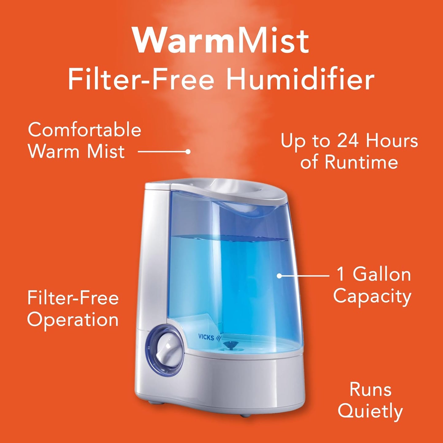 Vicks Warm Mist Humidifier for Bedroom Home Large Room Cough Congestion Allergies