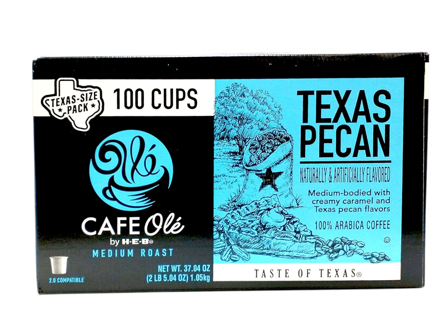 HEB Cafe Ole Texas Pecan Medium Roast Coffee Single Serve Cups 100 ct