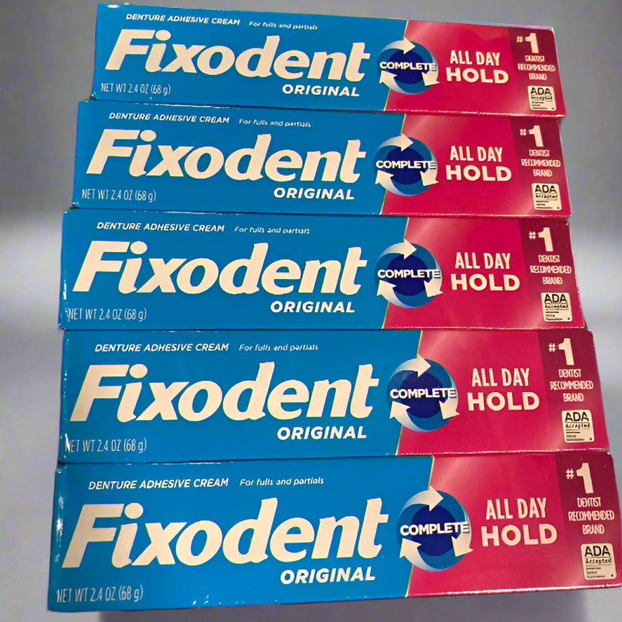 Fixodent Denture Adhesive Cream Original All Day Hold Fulls Partials 2.4 oz 5 Pack