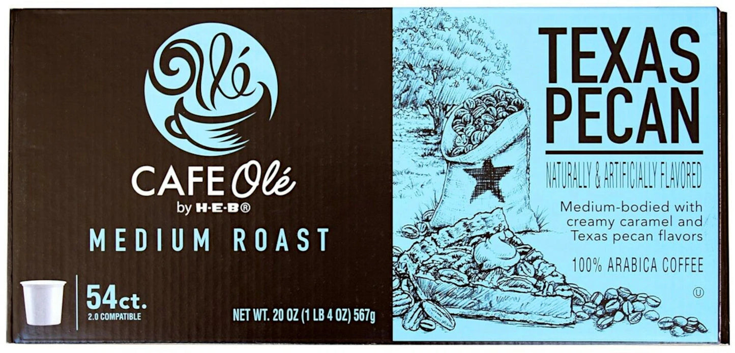 HEB Cafe Ole Texas Pecan single serve coffee 54 count
