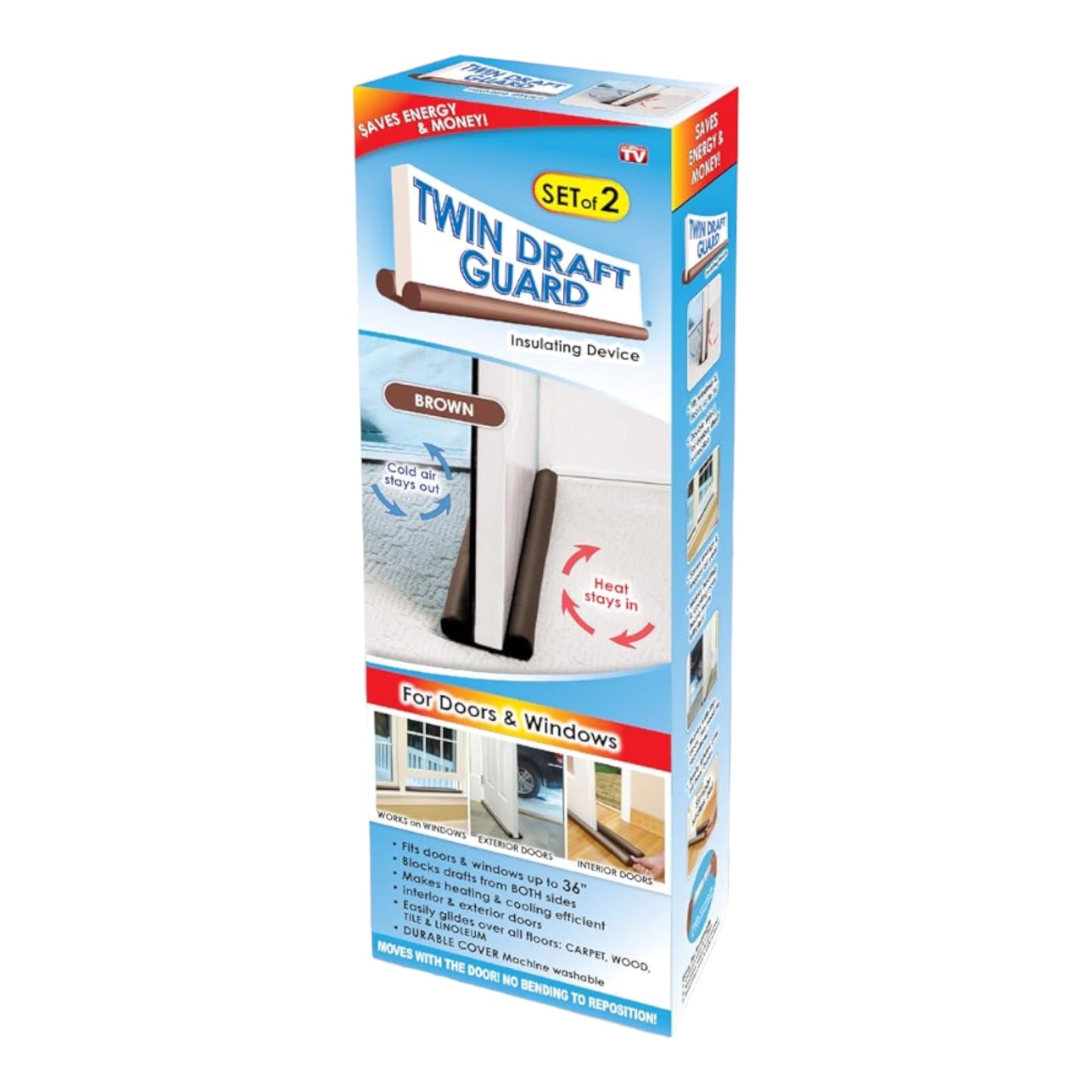 Original Twin Draft Guard, Single, Year-Round Insulator Door Seal Strip, Trademarked and Patented Under-Door Draft Stopper for Bottom of Door, 36-Inch Dust, Wind, and Noise Insulator, Brown