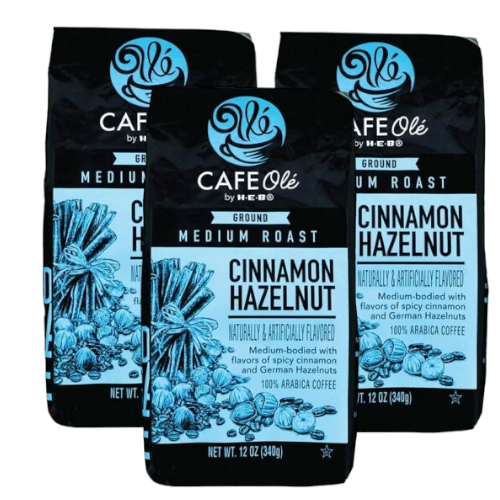 Cafe Ole Cinnamon Hazelnut Ground Medium Roast Coffee by HEB 12oz (3 bags)