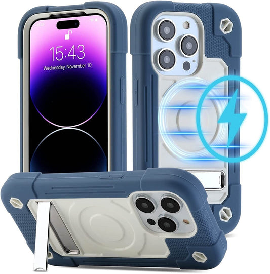 Magnetic Case iPhone 14 Pro Max Blue Case Kickstand No Screen Protector