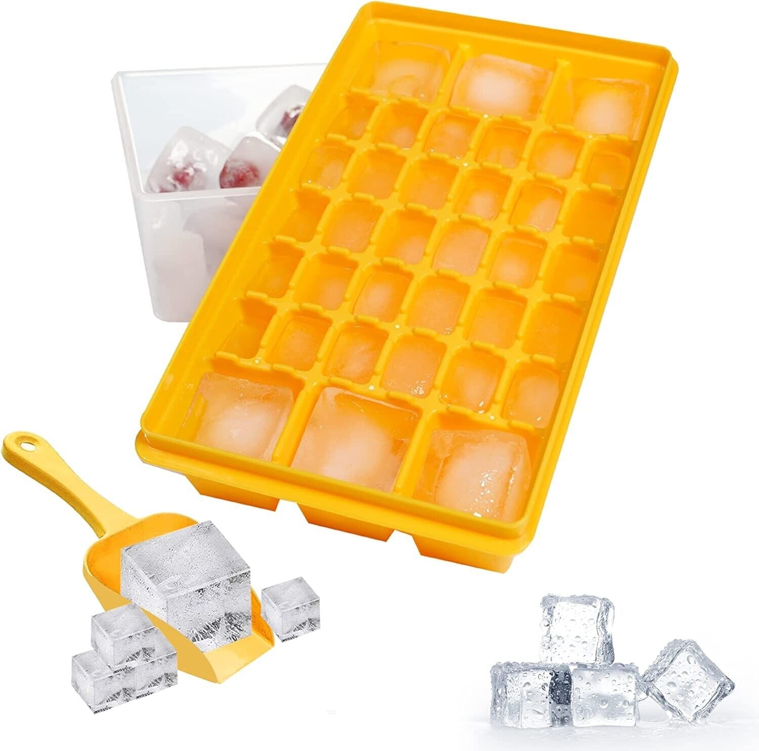 Ice Cube Tray with Lid and Bin 36 cubes with Scoop and Cover BPA Free –  Beads One