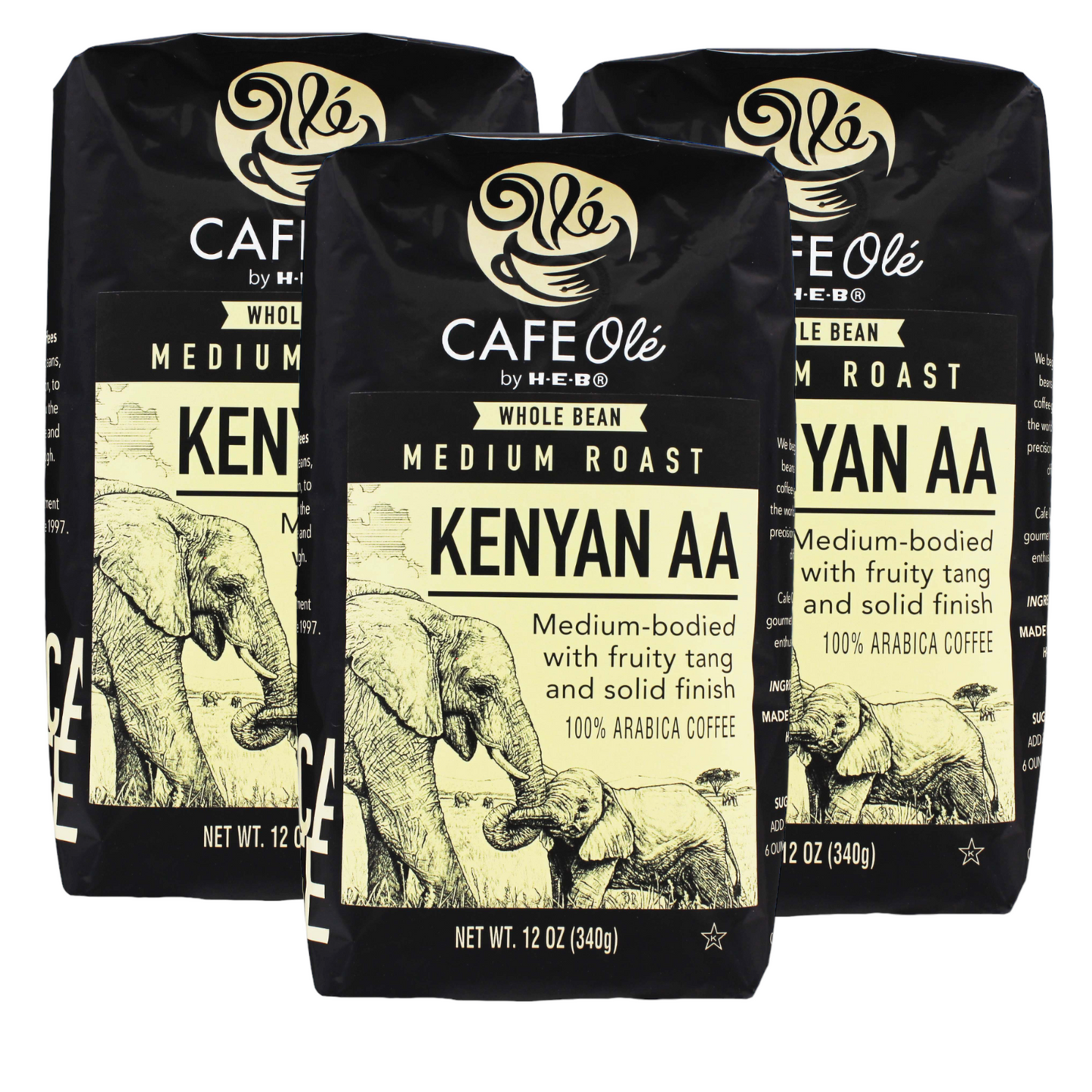 Cafe Ole Kenya Whole Bean Medium Roast Coffee by HEB 12oz (3 bags)