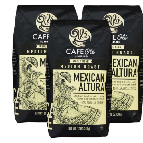 Cafe Ole Mexican Altura Whole Bean Medium Roast Coffee by HEB 12oz (3 bags)