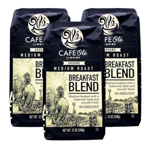 Cafe Ole Breakfast Blend Ground Medium Roast Coffee by HEB 12oz (3 bags)