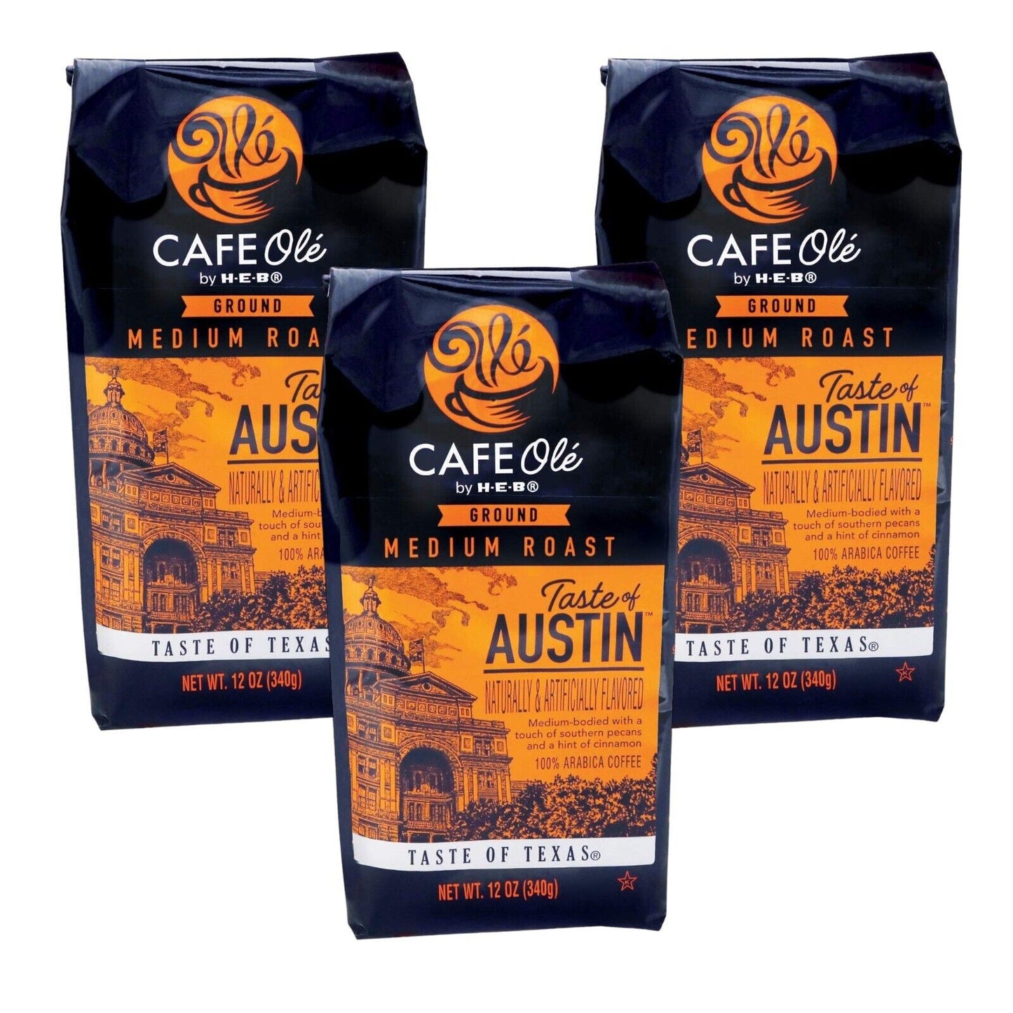 Cafe Ole Taste of Austin Ground Medium Roast Coffee by HEB 12oz (3 bags)