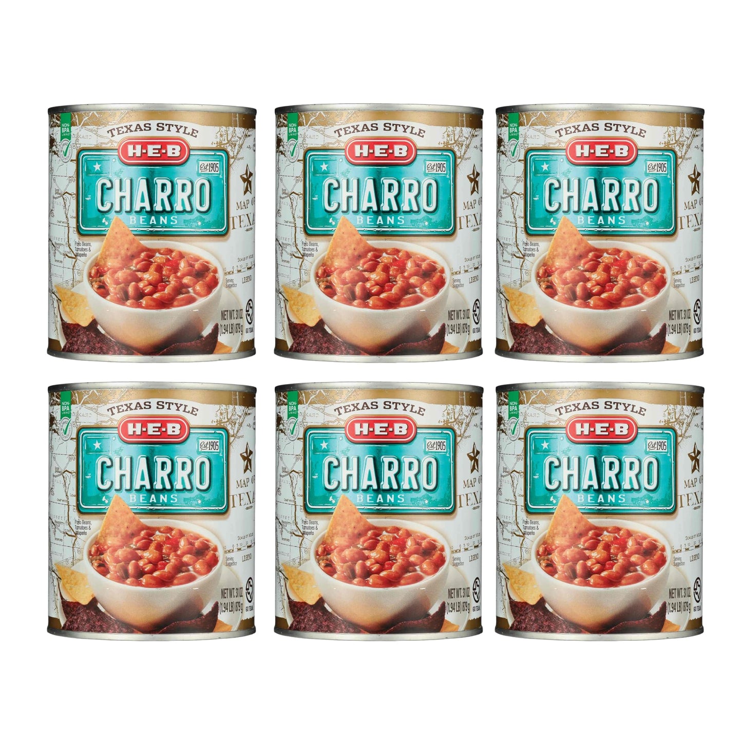 HEB Texas Style Charro Beans 31 Oz Large Can (Pack of 6)