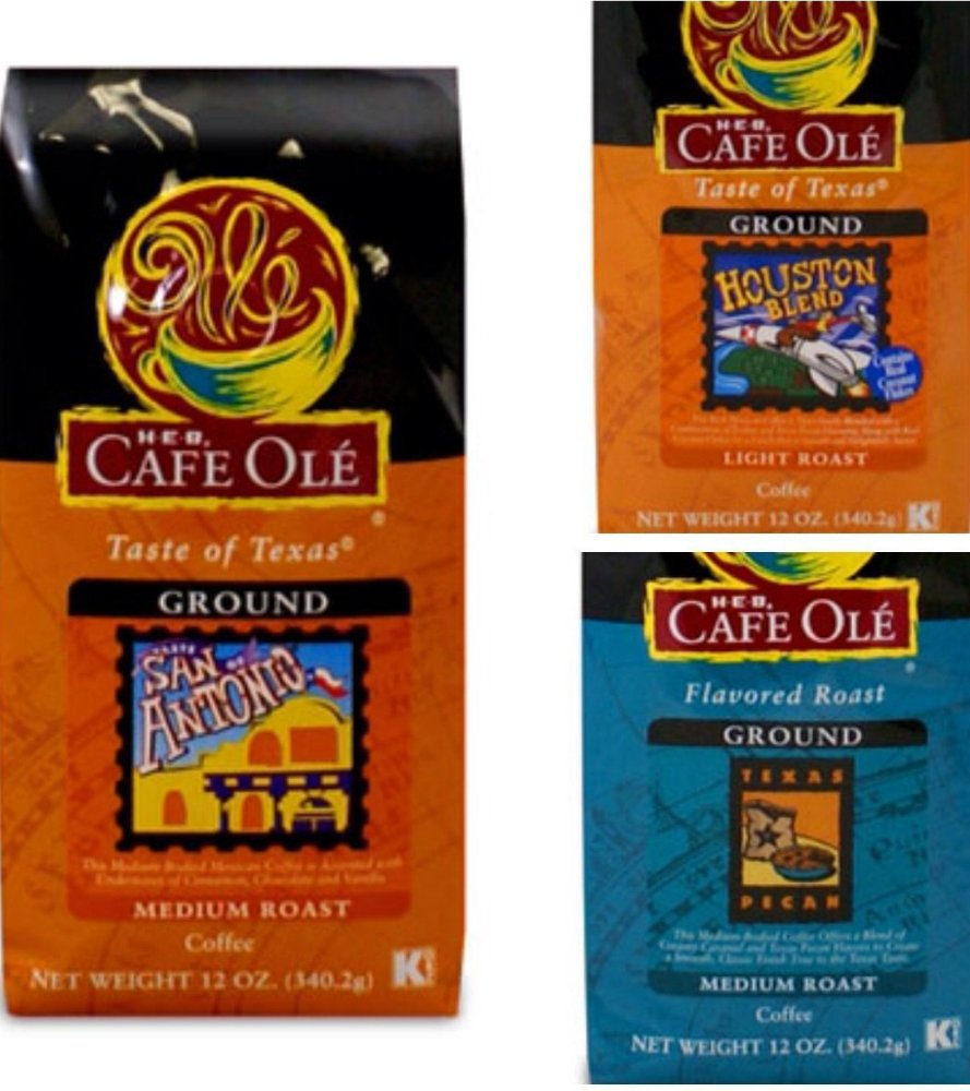 Cafe Ole GROUND Coffee Variety Pack San Antonio; Houston and Texas Pecan 12 oz.