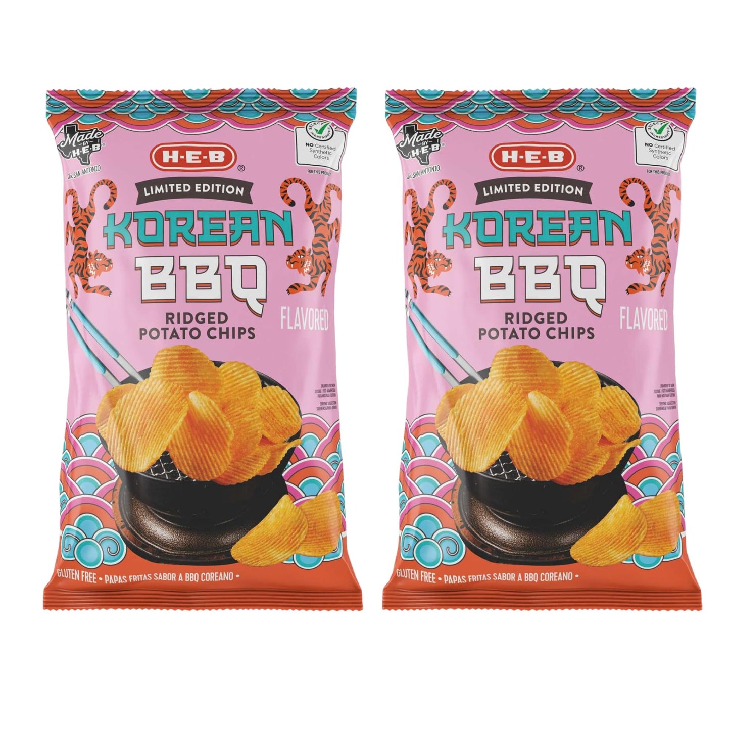 HEB Fall Limited Edition Korean BBQ Ridged Potato Chips - 7 oz (Pack of 2)